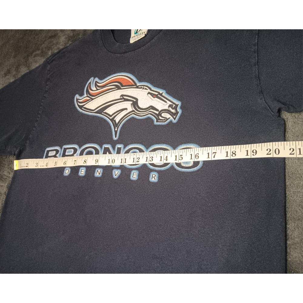 Vintage 90s Denver Broncos Men's Large NFL T-shirt Navy Blue Cotton Tee Dynasty - Picture 7 of 8